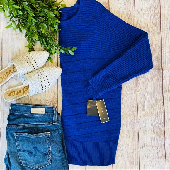 Alfani Blue Ribbed Knit Long Sleeve Sweater - Picture 2 of 3